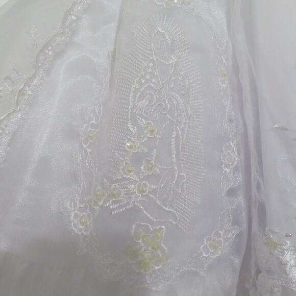 Kids Size 2 White Baptism Christening Dress Virgen De Guadalupe Embroidery - Picture 5 of 9